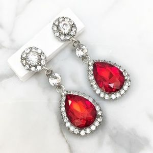 Cherryl's Jewelry - Red Crystal Rhinestone Drop Occasion Earrings Cherryl's Jewelry - Red Crystal Rhinestone Drop Occasion Earrings